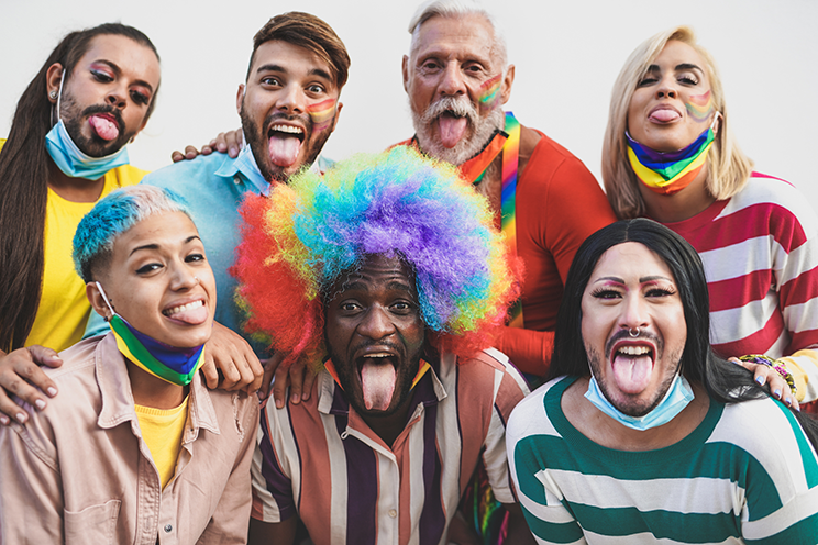 Seven people with their tongues out LGBTQ & LGBTQIA+ proud for LuveyWorld
